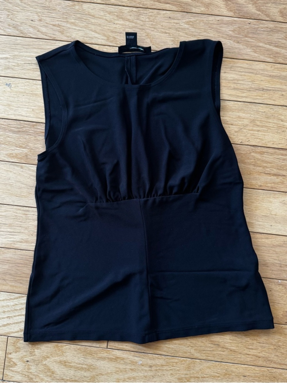 DKNY Black Sleeveless Ruched Waist Top Minimalist Chic